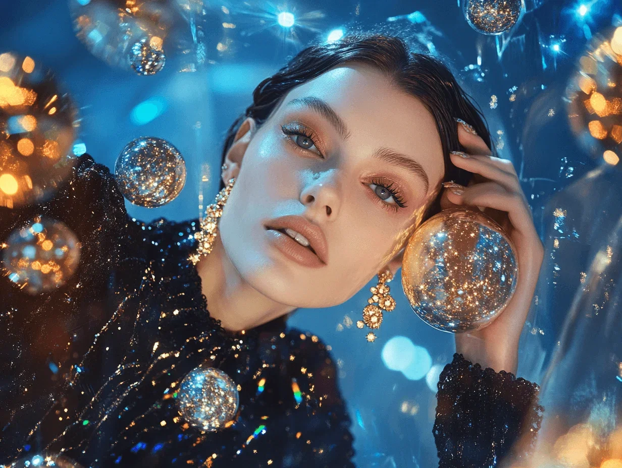 NEW YEAR'S EVE Background, Scenery depicting a magical world, reflecting golden stars, planets and celestial wonders, blue background, hyper-realistic image