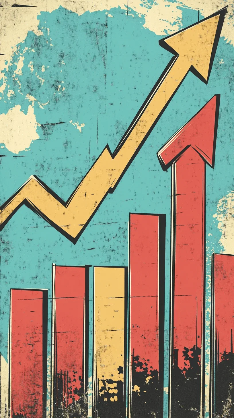 Graphs of indicators that are growing upwards, vintage comics style