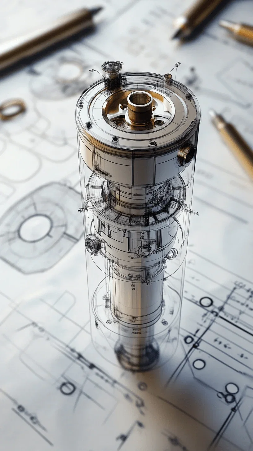 Product blueprint transforming into the real item, technical drawing style meets photorealism