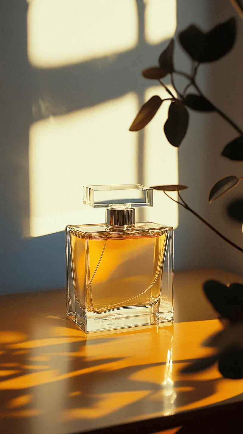 perfume bottle, print ad spread, sleek and modern, golden hour, studio lighting, color negative film, medium format, 85mm prime lens, glossy finish