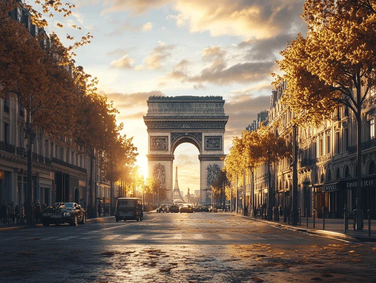 create realistic photo of paris, a shot with landmark in it
