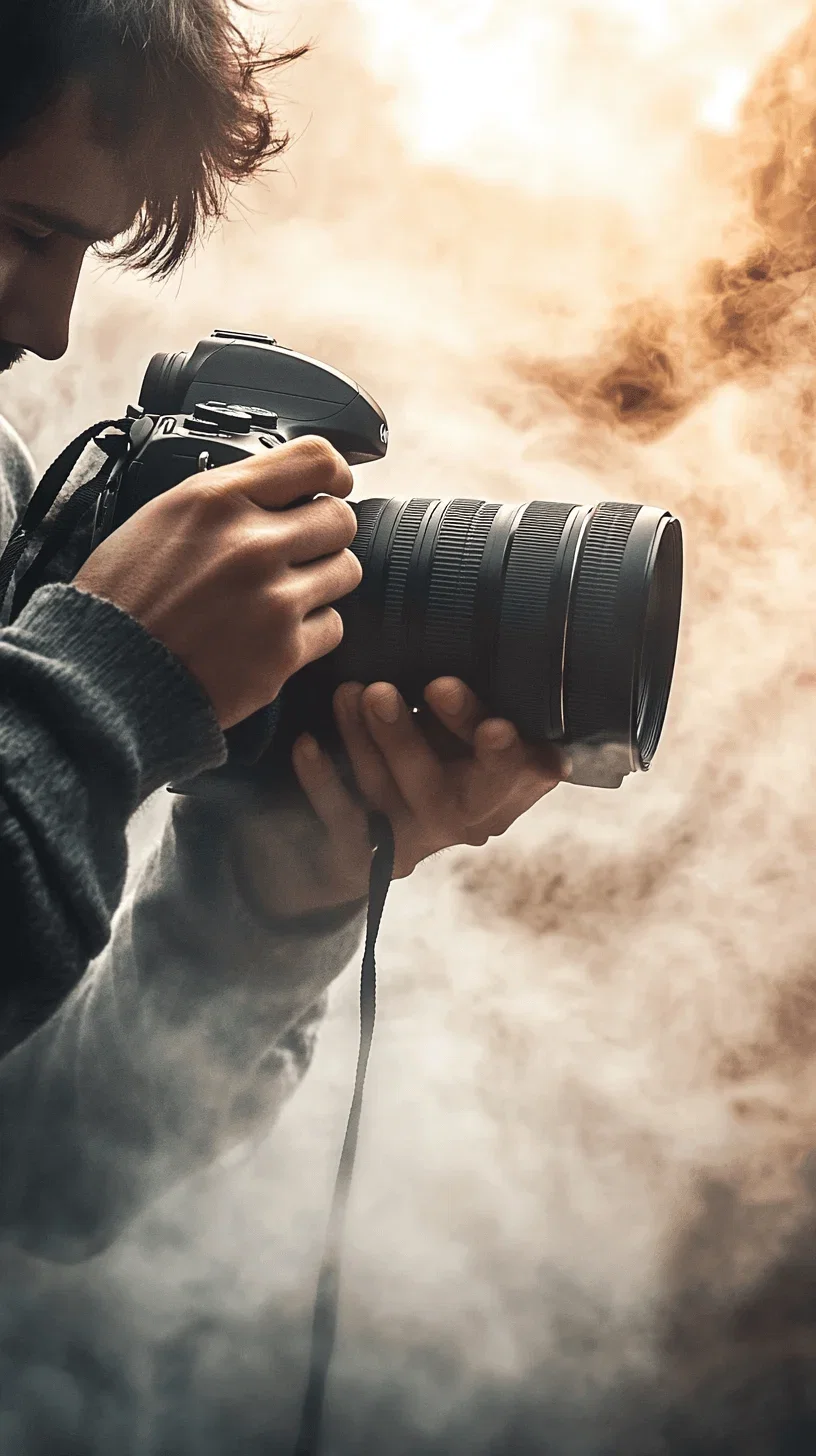 photo of a photographer holding a camera and using it to capture a photograph, perfect lighting and texturing, stock photography