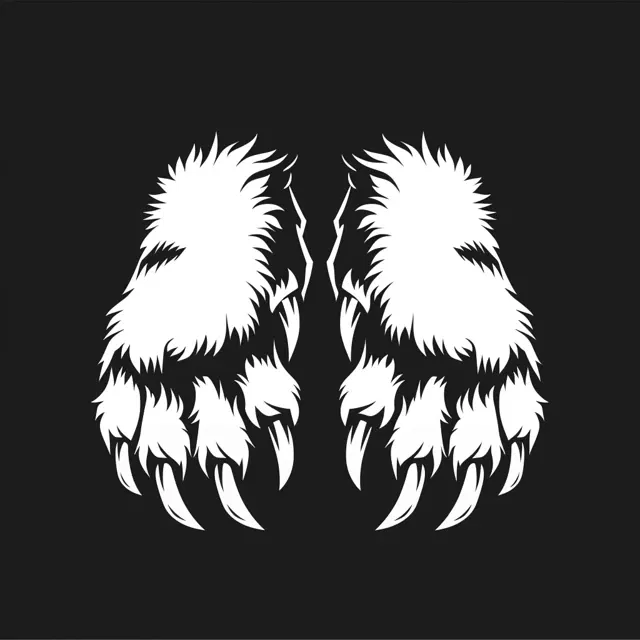 vector black and white logo, two hairy bear paws holding a trunk --ar 1:1 --v 6.0 --style raw